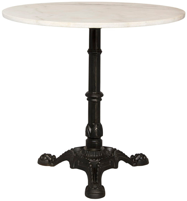 Noir Theresia Side Table - Handcrafted Bianco Crown Marble Top with Sculptural Cast Iron Base for Modern Elegance GTAB777MTB