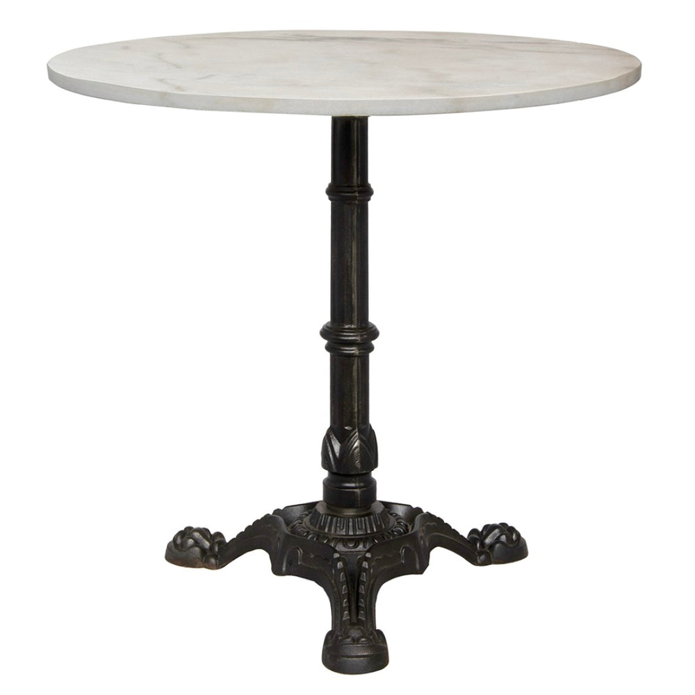Noir Theresia Side Table - Handcrafted Bianco Crown Marble Top with Sculptural Cast Iron Base for Modern Elegance GTAB777MTB