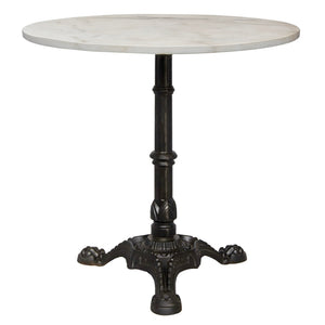 Noir Theresia Side Table - Handcrafted Bianco Crown Marble Top with Sculptural Cast Iron Base for Modern Elegance GTAB777MTB