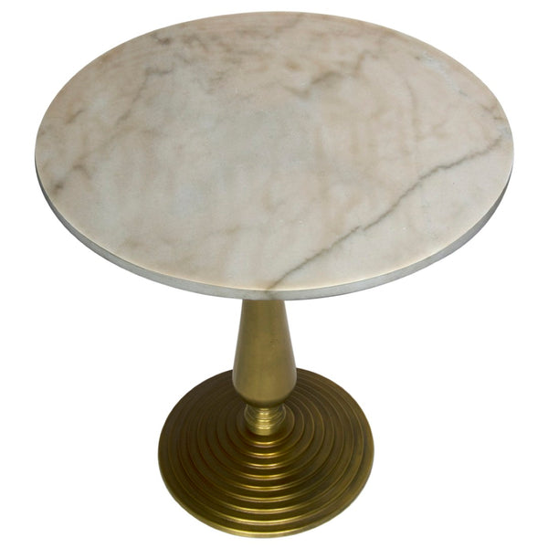 Noir Alida Side Table - Elegant Bianco Crown Marble Top & Antique Brass Base for Luxurious Living Spaces GTAB778MB