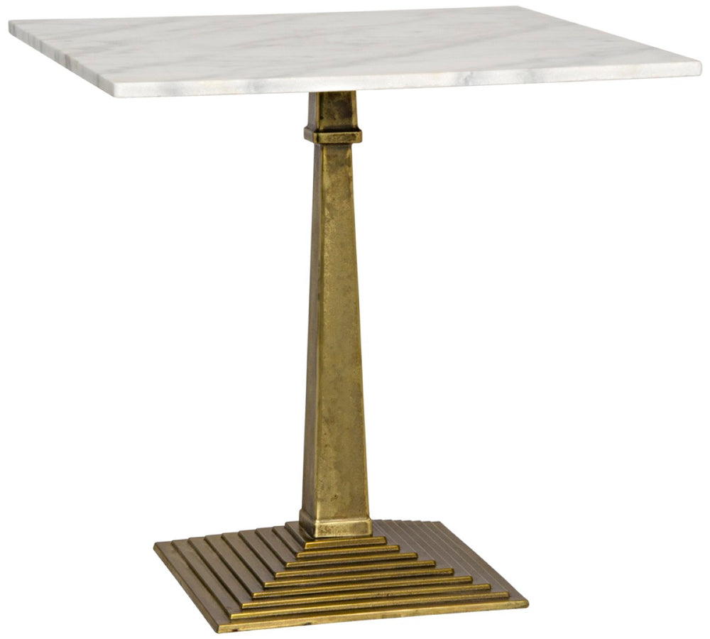 Noir Fadim Side Table - Elegant Bianco Crown Marble Top with Unique Antiqued Brass Pyramidal Base Design GTAB781MB