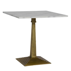 Noir Fadim Side Table - Elegant Bianco Crown Marble Top with Unique Antiqued Brass Pyramidal Base Design GTAB781MB