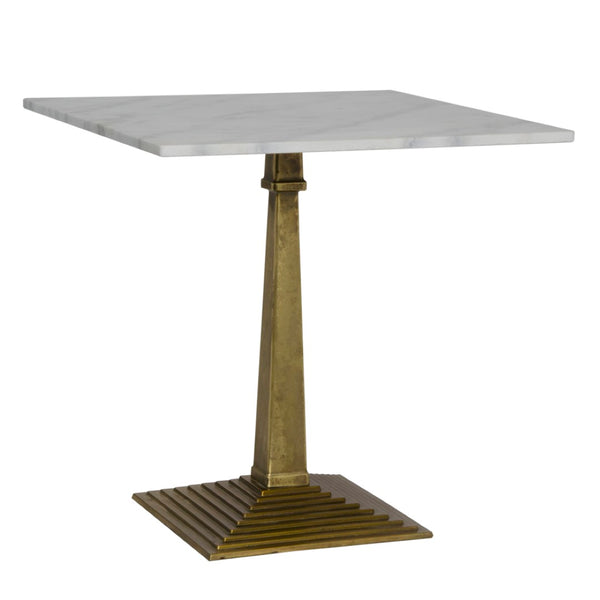 Noir Fadim Side Table - Elegant Bianco Crown Marble Top with Unique Antiqued Brass Pyramidal Base Design GTAB781MB