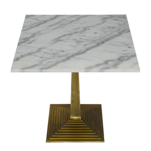 Noir Fadim Side Table - Elegant Bianco Crown Marble Top with Unique Antiqued Brass Pyramidal Base Design GTAB781MB