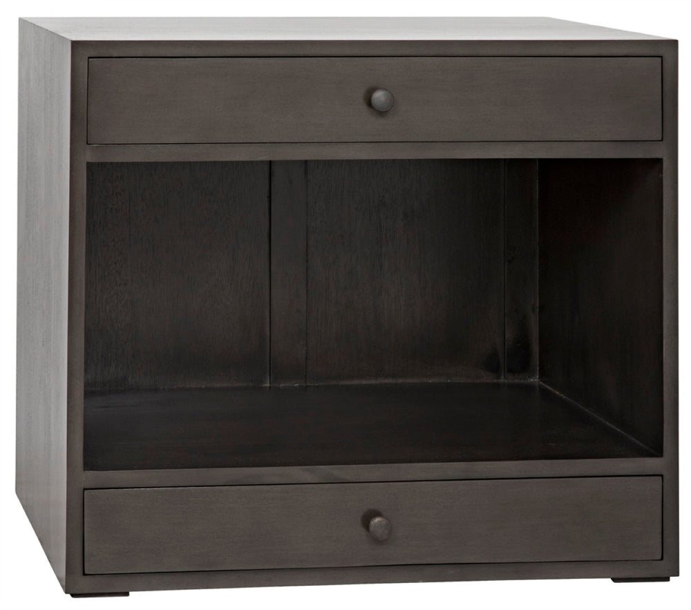 Noir Sumiko Side Table, Pale Neutral Accent with Soft-Close Drawers & Open Shelf for Stylish Storage GTAB787P