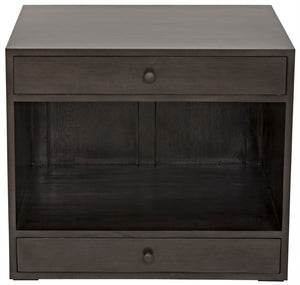 Noir Sumiko Side Table, Pale Neutral Accent with Soft-Close Drawers & Open Shelf for Stylish Storage GTAB787P