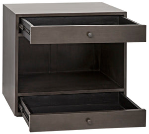 Noir Sumiko Side Table, Pale Neutral Accent with Soft-Close Drawers & Open Shelf for Stylish Storage GTAB787P
