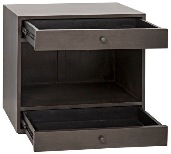 Noir Sumiko Side Table, Pale Neutral Accent with Soft-Close Drawers & Open Shelf for Stylish Storage GTAB787P