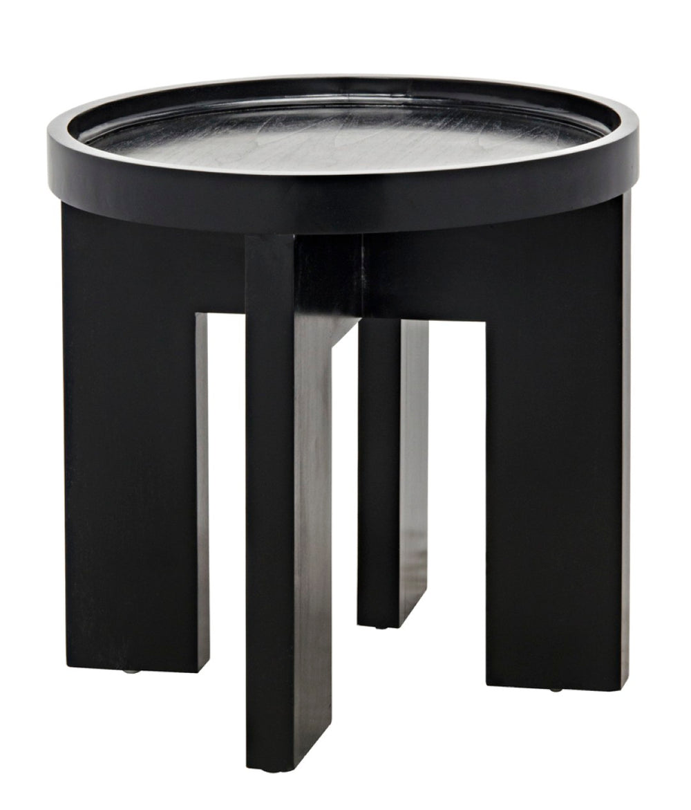 Noir Gavin Side Table - Hand-Rubbed Black Mahogany Accent Piece with Unique Geometric Design & Elegance GTAB793HB