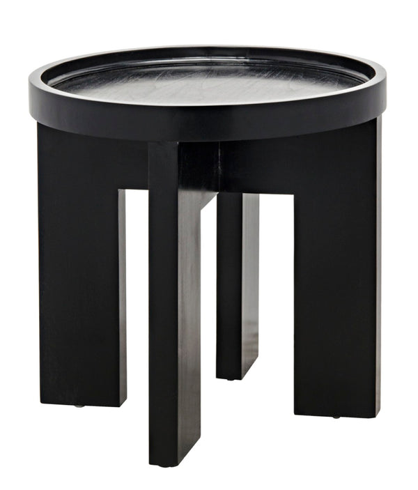 Noir Gavin Side Table - Hand-Rubbed Black Mahogany Accent Piece with Unique Geometric Design & Elegance GTAB793HB