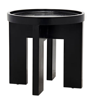 Noir Gavin Side Table - Hand-Rubbed Black Mahogany Accent Piece with Unique Geometric Design & Elegance GTAB793HB