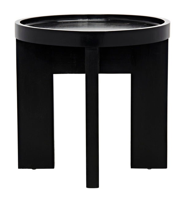 Noir Gavin Side Table - Hand-Rubbed Black Mahogany Accent Piece with Unique Geometric Design & Elegance GTAB793HB