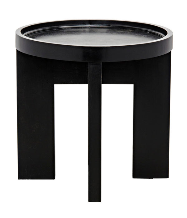Noir Gavin Side Table - Hand-Rubbed Black Mahogany Accent Piece with Unique Geometric Design & Elegance GTAB793HB