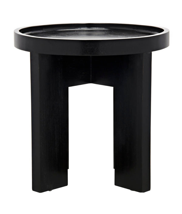 Noir Gavin Side Table - Hand-Rubbed Black Mahogany Accent Piece with Unique Geometric Design & Elegance GTAB793HB