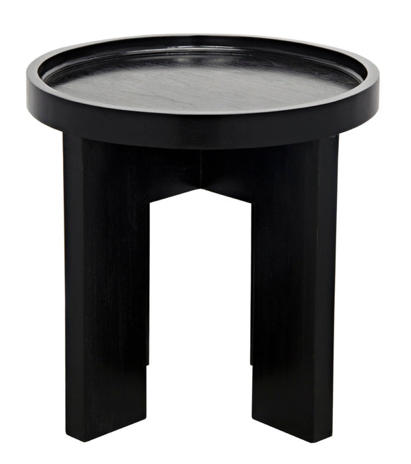Noir Gavin Side Table - Hand-Rubbed Black Mahogany Accent Piece with Unique Geometric Design & Elegance GTAB793HB