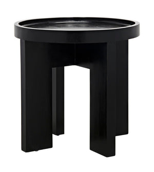 Noir Gavin Side Table - Hand-Rubbed Black Mahogany Accent Piece with Unique Geometric Design & Elegance GTAB793HB