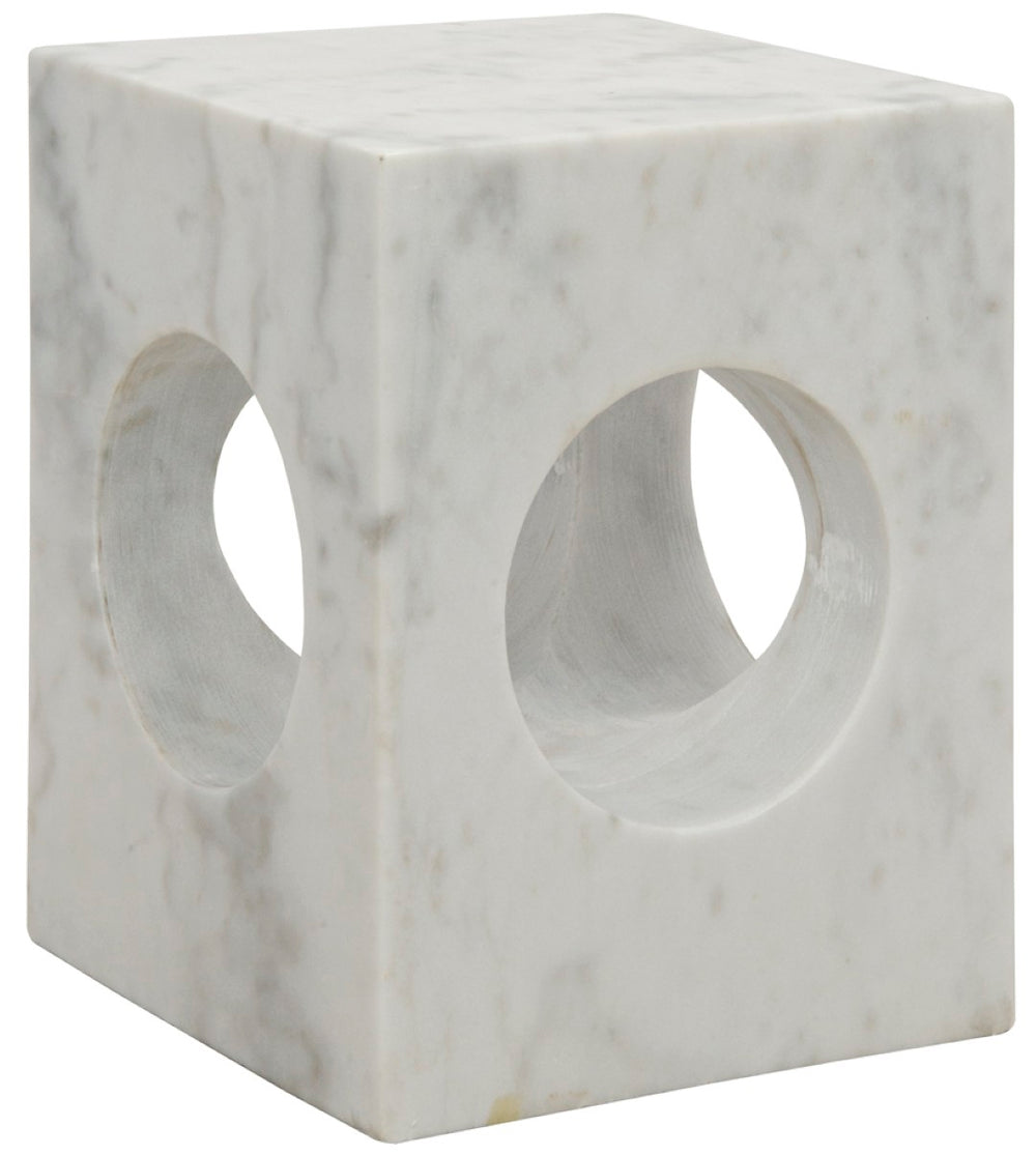 Noir Merlin Side Table - Handcrafted Bianco Crown Marble Accent for Modern Living Spaces, Unique Design GTAB801