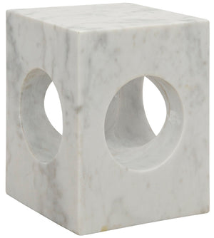 Noir Merlin Side Table - Handcrafted Bianco Crown Marble Accent for Modern Living Spaces, Unique Design GTAB801