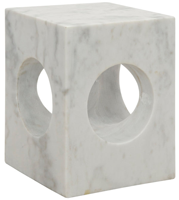 Noir Merlin Side Table - Handcrafted Bianco Crown Marble Accent for Modern Living Spaces, Unique Design GTAB801