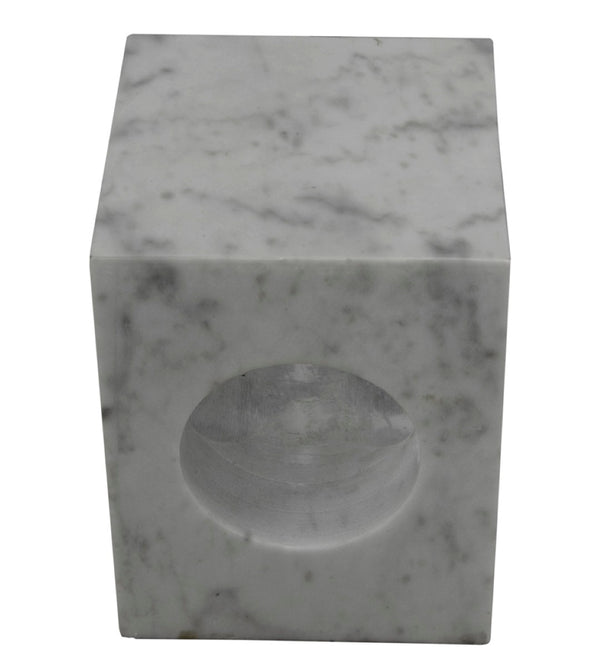 Noir Merlin Side Table - Handcrafted Bianco Crown Marble Accent for Modern Living Spaces, Unique Design GTAB801