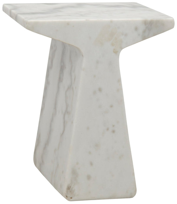 Noir Finn Handcrafted Marble Side Table - Unique Bianco Crown Design, Minimalist Accent for Any Room GTAB802