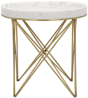 Noir Prisma Side Table – Sculptural Brass Frame with Unique Bianco Crown Marble Top for Modern Elegance GTAB811MB