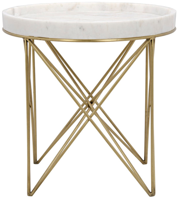 Noir Prisma Side Table – Sculptural Brass Frame with Unique Bianco Crown Marble Top for Modern Elegance GTAB811MB