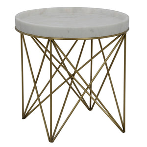 Noir Prisma Side Table – Sculptural Brass Frame with Unique Bianco Crown Marble Top for Modern Elegance GTAB811MB