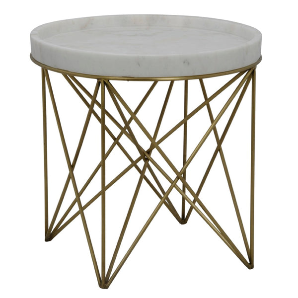 Noir Prisma Side Table – Sculptural Brass Frame with Unique Bianco Crown Marble Top for Modern Elegance GTAB811MB
