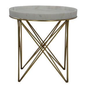 Noir Prisma Side Table – Sculptural Brass Frame with Unique Bianco Crown Marble Top for Modern Elegance GTAB811MB