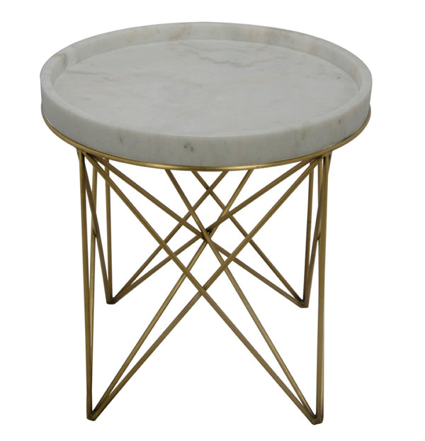 Noir Prisma Side Table – Sculptural Brass Frame with Unique Bianco Crown Marble Top for Modern Elegance GTAB811MB