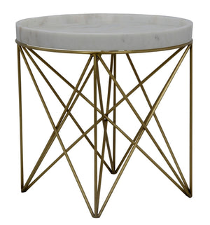Noir Prisma Side Table – Sculptural Brass Frame with Unique Bianco Crown Marble Top for Modern Elegance GTAB811MB