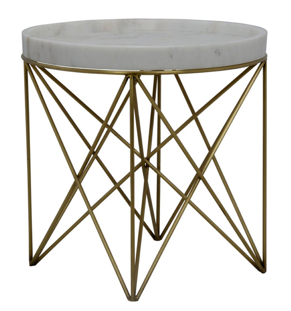 Noir Prisma Side Table – Sculptural Brass Frame with Unique Bianco Crown Marble Top for Modern Elegance GTAB811MB