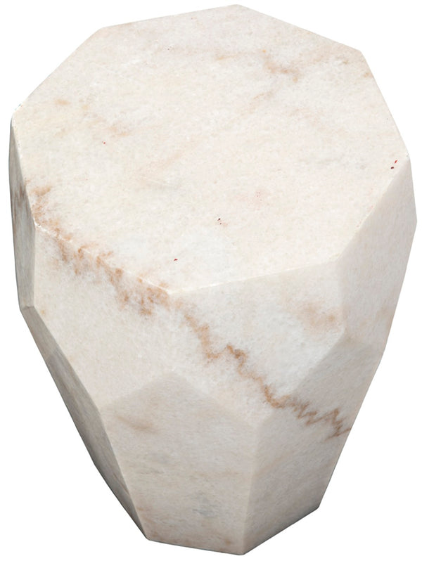 Noir Monolith Side Table: Hand-Carved Bianco Crown Marble for Unique Sculptural Elegance in Any Space GTAB819
