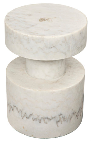 Noir Mamud Hand-Carved Bianco Crown Marble Side Table - Unique Accent for Modern Interiors & Decor GTAB820