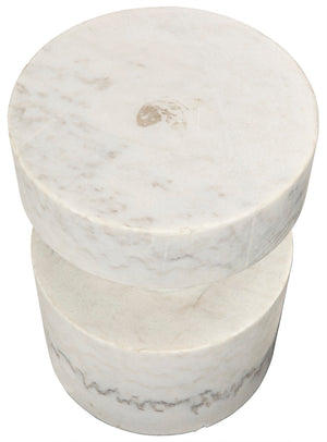 Noir Mamud Hand-Carved Bianco Crown Marble Side Table - Unique Accent for Modern Interiors & Decor GTAB820