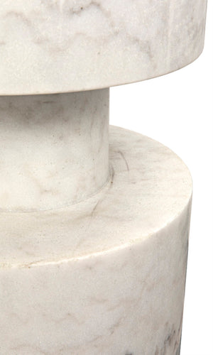 Noir Mamud Hand-Carved Bianco Crown Marble Side Table - Unique Accent for Modern Interiors & Decor GTAB820
