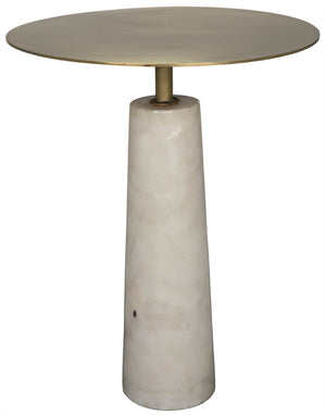 Noir Hotaru Side Table - Contemporary Marble Accent with Antique Brass Top for Modern Living Spaces GTAB842MB