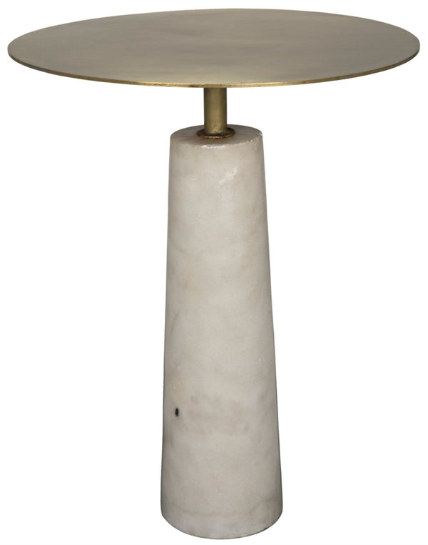 Noir Hotaru Side Table - Contemporary Marble Accent with Antique Brass Top for Modern Living Spaces GTAB842MB