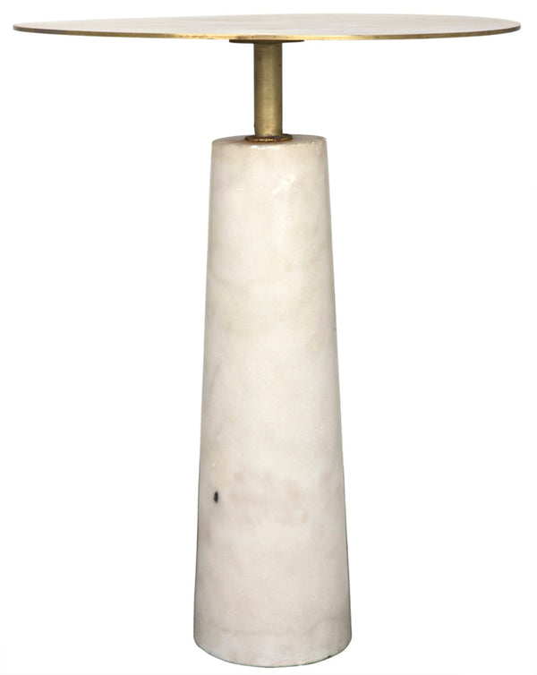 Noir Hotaru Side Table - Contemporary Marble Accent with Antique Brass Top for Modern Living Spaces GTAB842MB