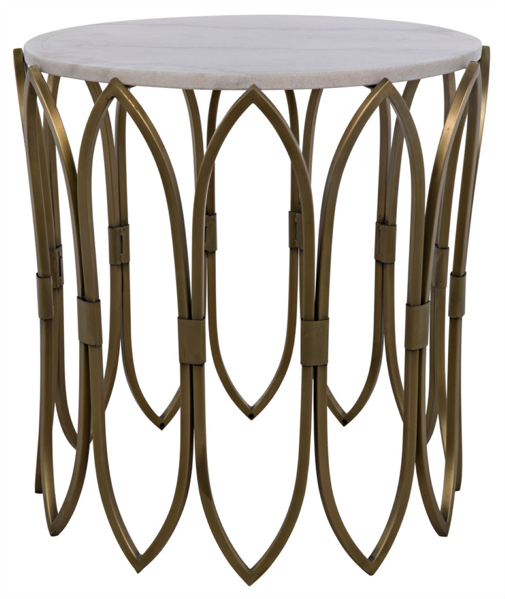 Noir Nola Side Table - Sculptural Metal & Unique Bianco Crown Marble Accent Table for Living Spaces GTAB846MB