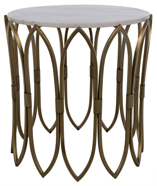 Noir Nola Side Table - Sculptural Metal & Unique Bianco Crown Marble Accent Table for Living Spaces GTAB846MB