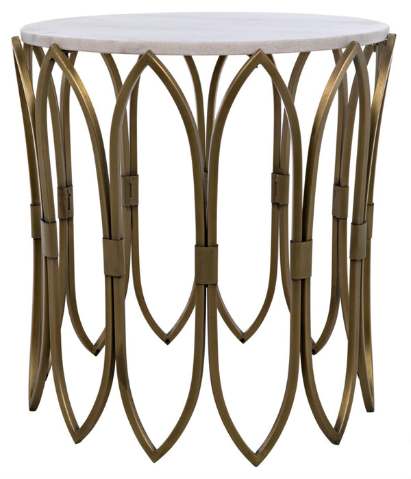 Noir Nola Side Table - Sculptural Metal & Unique Bianco Crown Marble Accent Table for Living Spaces GTAB846MB