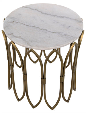 Noir Nola Side Table - Sculptural Metal & Unique Bianco Crown Marble Accent Table for Living Spaces GTAB846MB