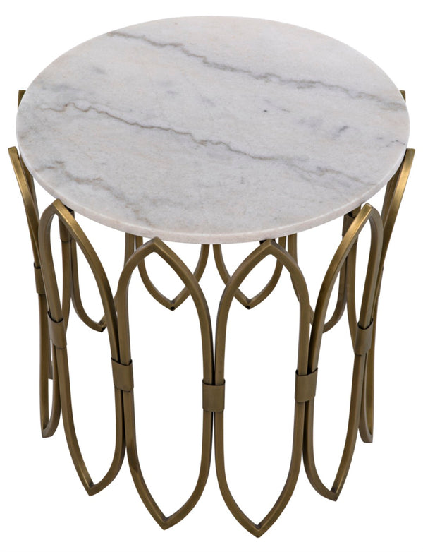 Noir Nola Side Table - Sculptural Metal & Unique Bianco Crown Marble Accent Table for Living Spaces GTAB846MB