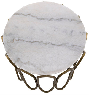 Noir Nola Side Table - Sculptural Metal & Unique Bianco Crown Marble Accent Table for Living Spaces GTAB846MB