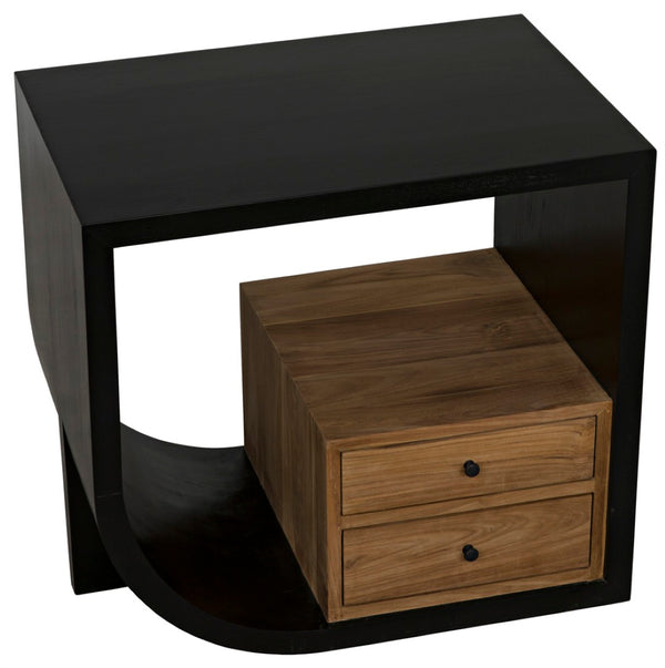 Noir Burton Side Table - Elegant Handcrafted Design with Two Drawers, Mahogany and Teak Finish, Versatile Decor Left GTAB848HB-L
