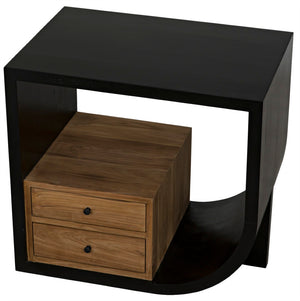 Noir Burton Side Table - Elegant Handcrafted Design with Two Drawers, Mahogany and Teak Finish, Versatile Decor Right GTAB848HB-R