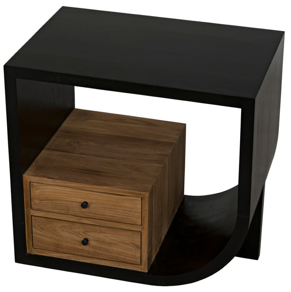 Noir Burton Side Table - Elegant Handcrafted Design with Two Drawers, Mahogany and Teak Finish, Versatile Decor Right GTAB848HB-R