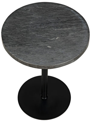 Noir Ford Side Table - Elegant Night Snow Marble Top with Durable Matte Black Iron Base, 25.5" Tall GTAB878MTB-L